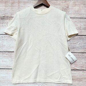 St John Knit Top Womens L Ivory Wool Blend Short Sleeve Luxury Blouse
